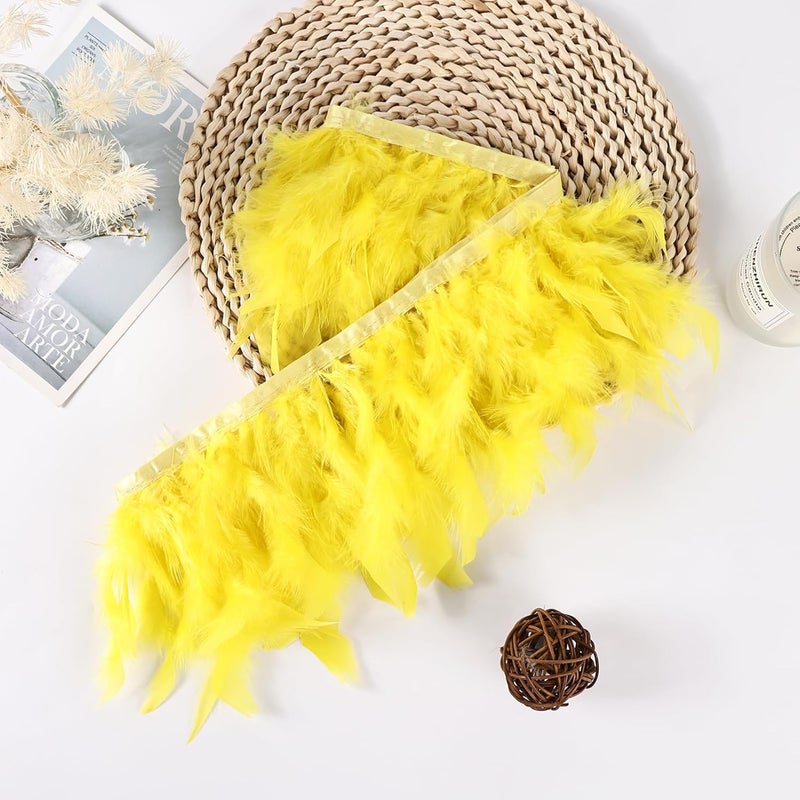 MAOFENG 2 Yards Natural Turkey Feathers Trim Sewing Fringe Fashion Dress Sewing 4-6inch for DIY Handicrafts Costumes Decoration,Yellow - Image 5